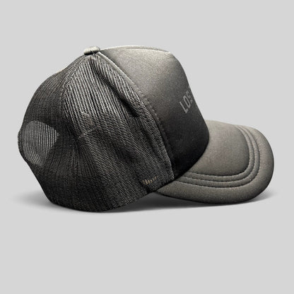 Raree Finds black Los Poblanos Ranch 1934 trucker hat with foam front, mesh back, and curved brim