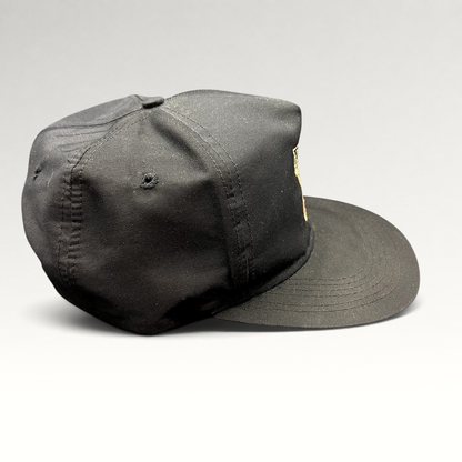 Raree Finds vintage black Black Velvet Whisky snapback hat with high-crown structured design and embroidered logo