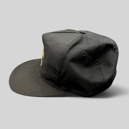 Raree Finds vintage Black Velvet Canadian Whisky black snapback hat with embroidered logo and high-crown design