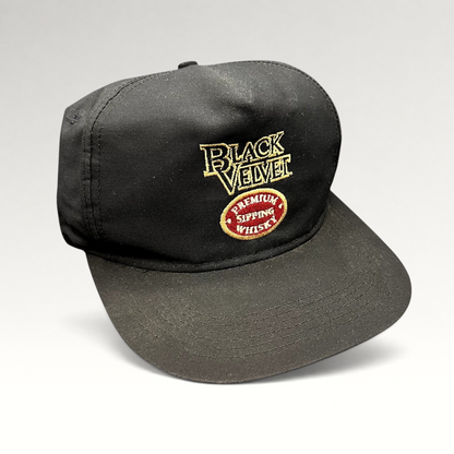 Raree Finds vintage Black Velvet Premium Blended Canadian Whisky black snapback hat with embroidered logo and crest