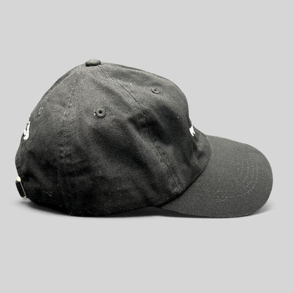 Raree Finds black organic cotton dad cap with white Whoopi embroidery and adjustable strapback closure
