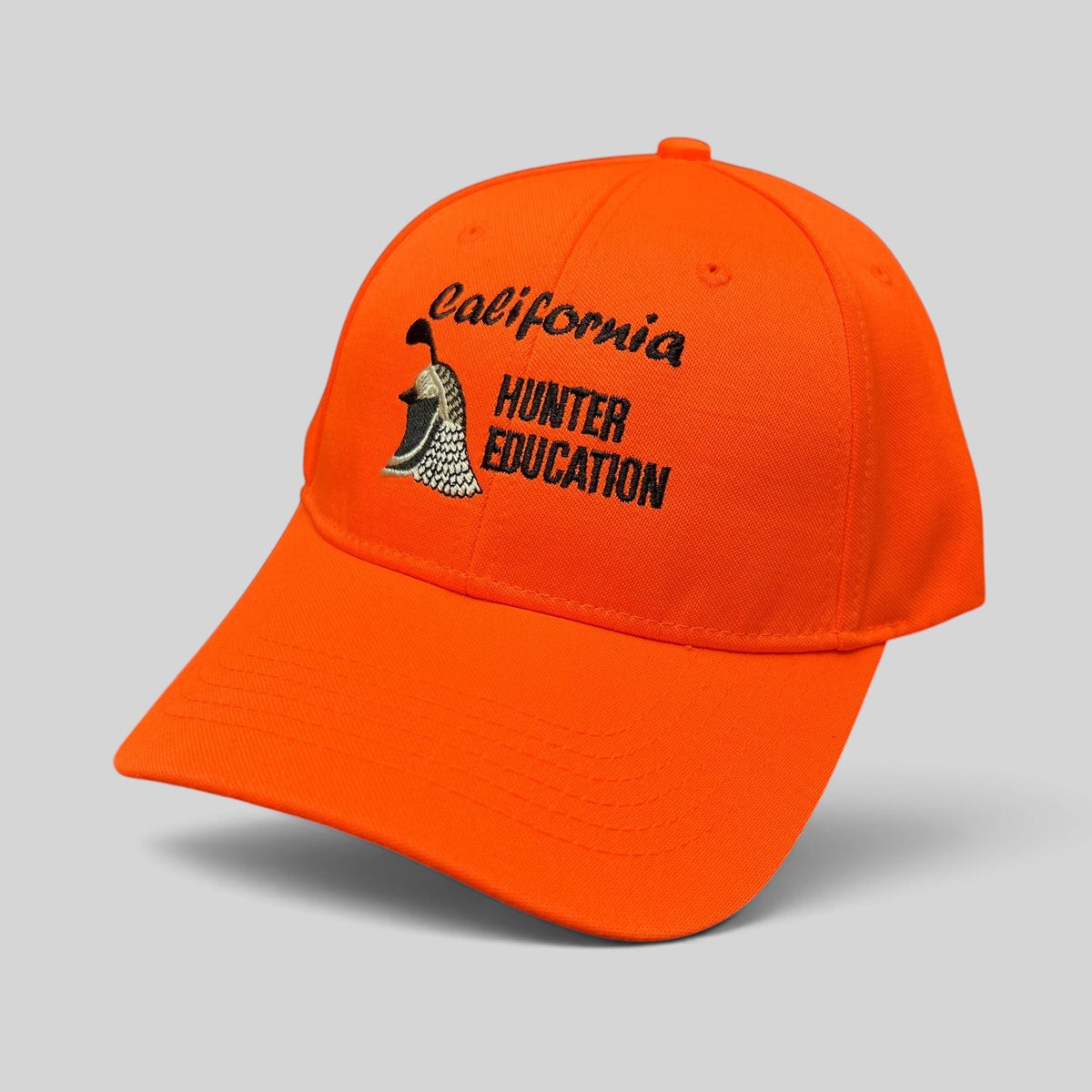 Raree Finds blaze orange California Hunter Education cap with embroidered quail graphic and structured crown