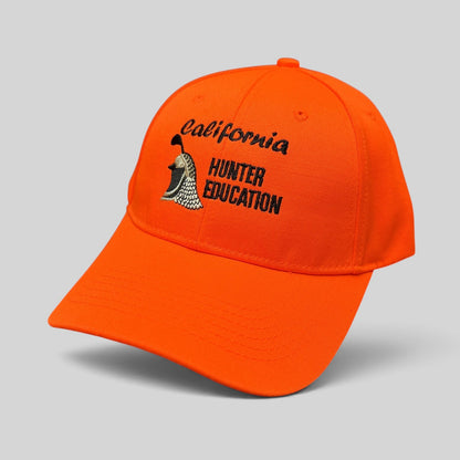 Raree Finds blaze orange California Hunter Education cap with embroidered quail graphic and structured crown