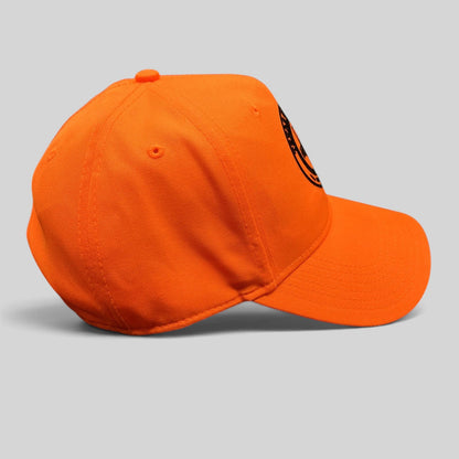 Raree Finds blaze orange Otto snapback hat with Texas Gun Rights No Compromise logo patch and curved brim