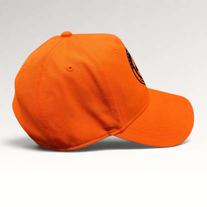 Raree Finds blaze orange Otto snapback hat with Texas Gun Rights No Compromise logo patch and curved brim