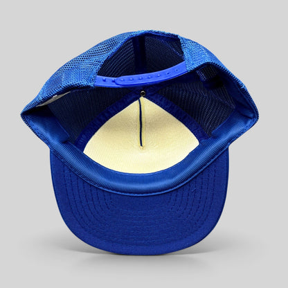 Raree Finds vintage royal blue mesh trucker hat with adjustable snapback closure, interior view