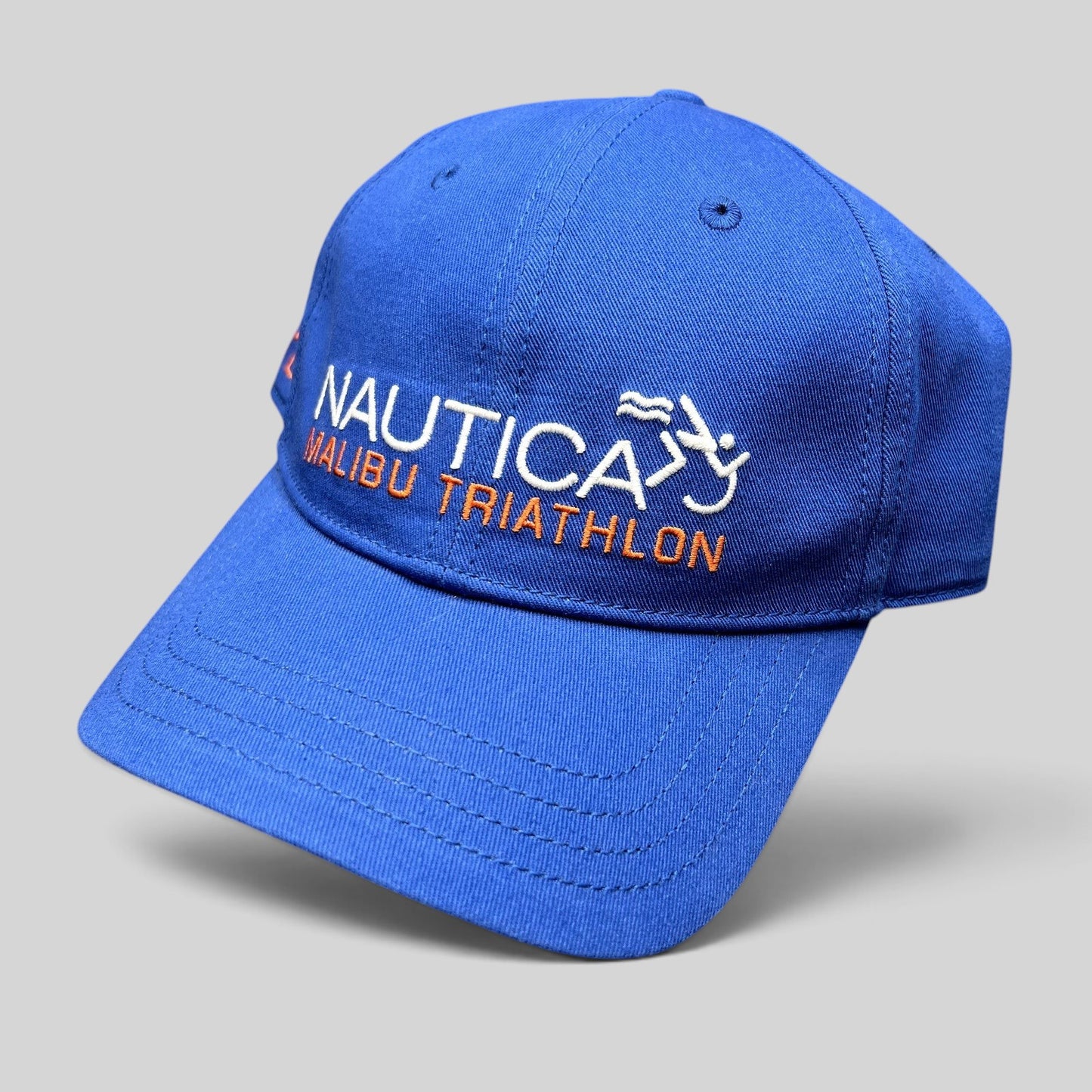 Raree Finds blue cotton Nautica Malibu Triathlon strapback hat with embroidered front logo and pre-curved brim