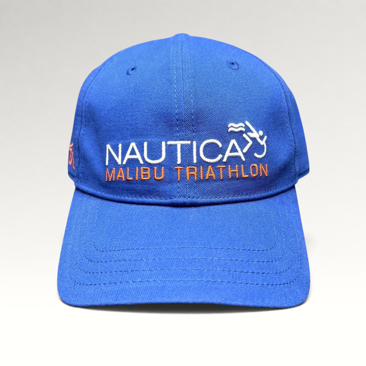 Raree Finds blue cotton Nautica Malibu Triathlon strapback hat with embroidered front logo and pre-curved brim