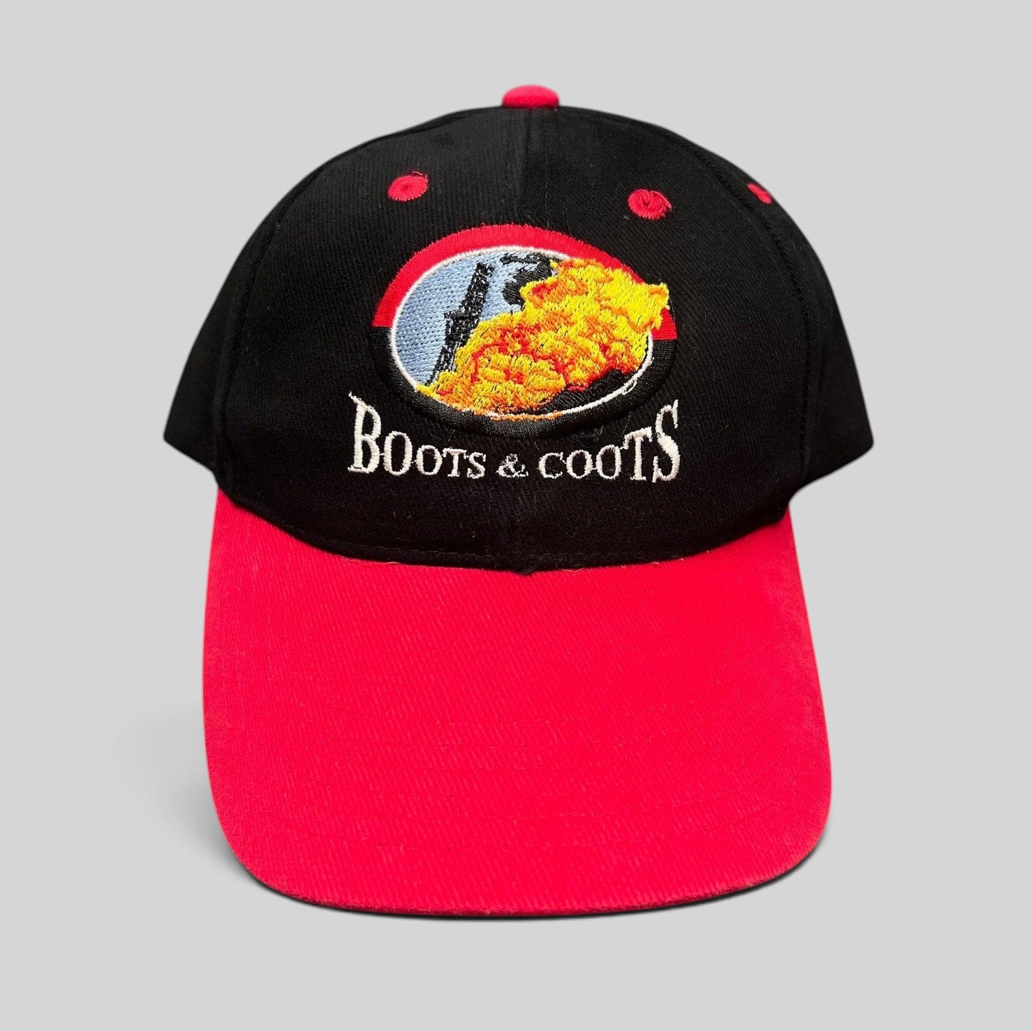 Raree Finds vintage Boots & Coots oilfield firefighter snapback hat with red brim and black crown