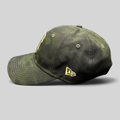 Raree Finds Boston Red Sox New Era 9TWENTY camo strapback hat with black and gold embroidered logo and curved brim