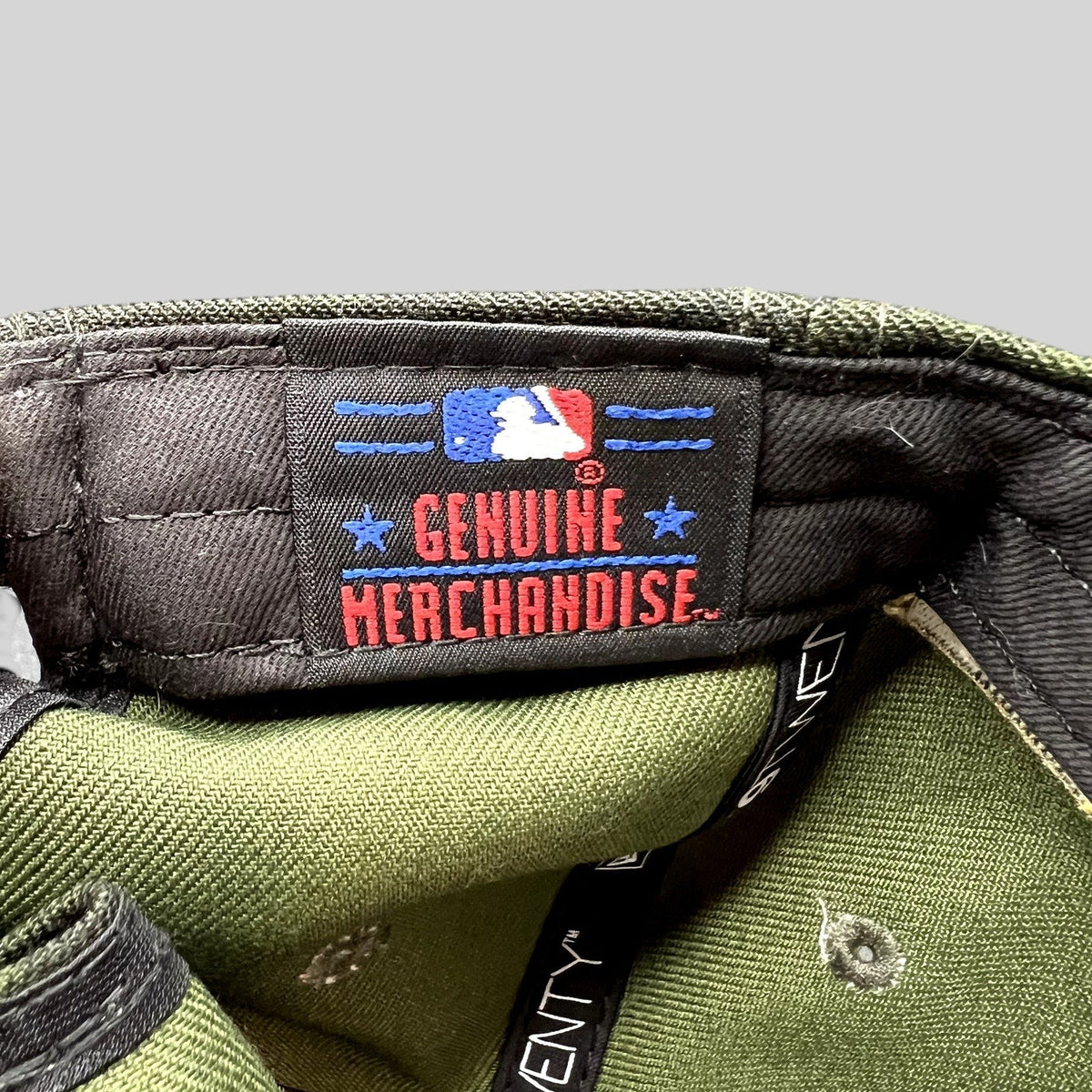 Raree Finds Boston Red Sox hat interior showing the MLB Genuine Merchandise tag and New Era 9TWENTY branding