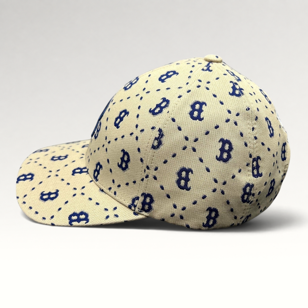 Raree Finds MLB Korea Boston Red Sox beige and blue monogram strapback hat with raised embroidered B logo
