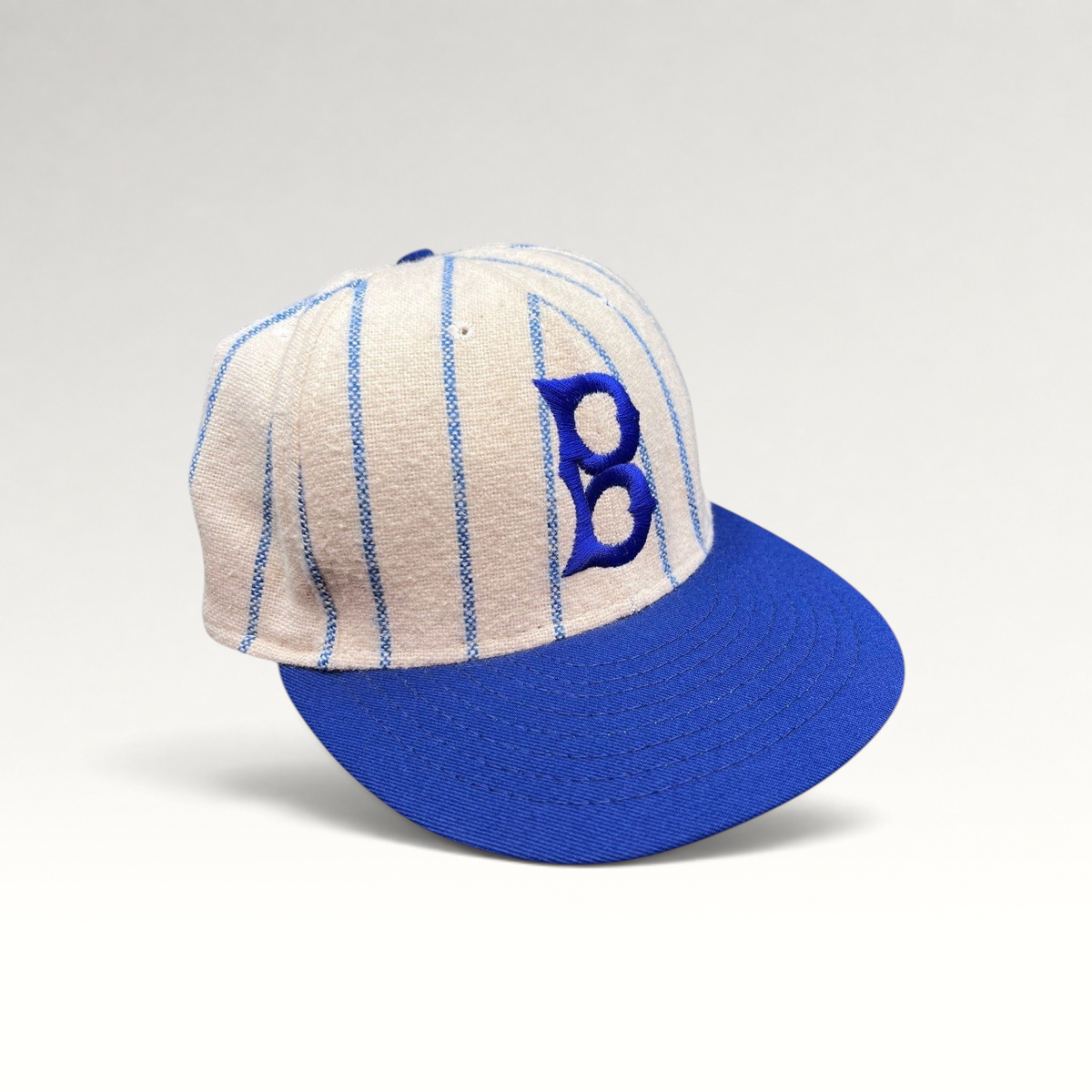 Raree Finds vintage American Needle Brooklyn Dodgers wool pinstripe baseball cap with blue B logo and royal blue brim