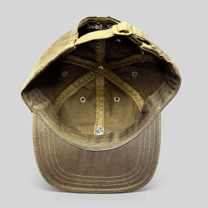 Raree Finds brown cotton Polo Ralph Lauren strapback cap showing the interior lining and brass hardware closure