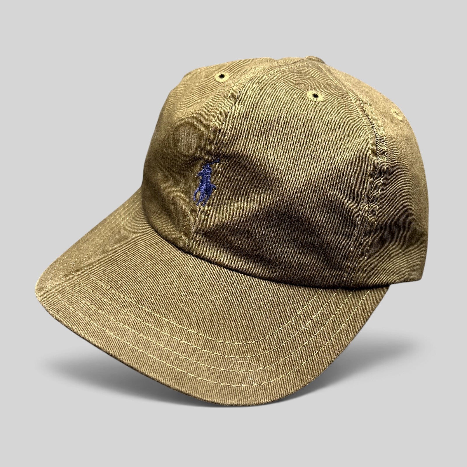 Raree Finds brown cotton Polo Ralph Lauren strapback cap with an embroidered navy pony logo on the front