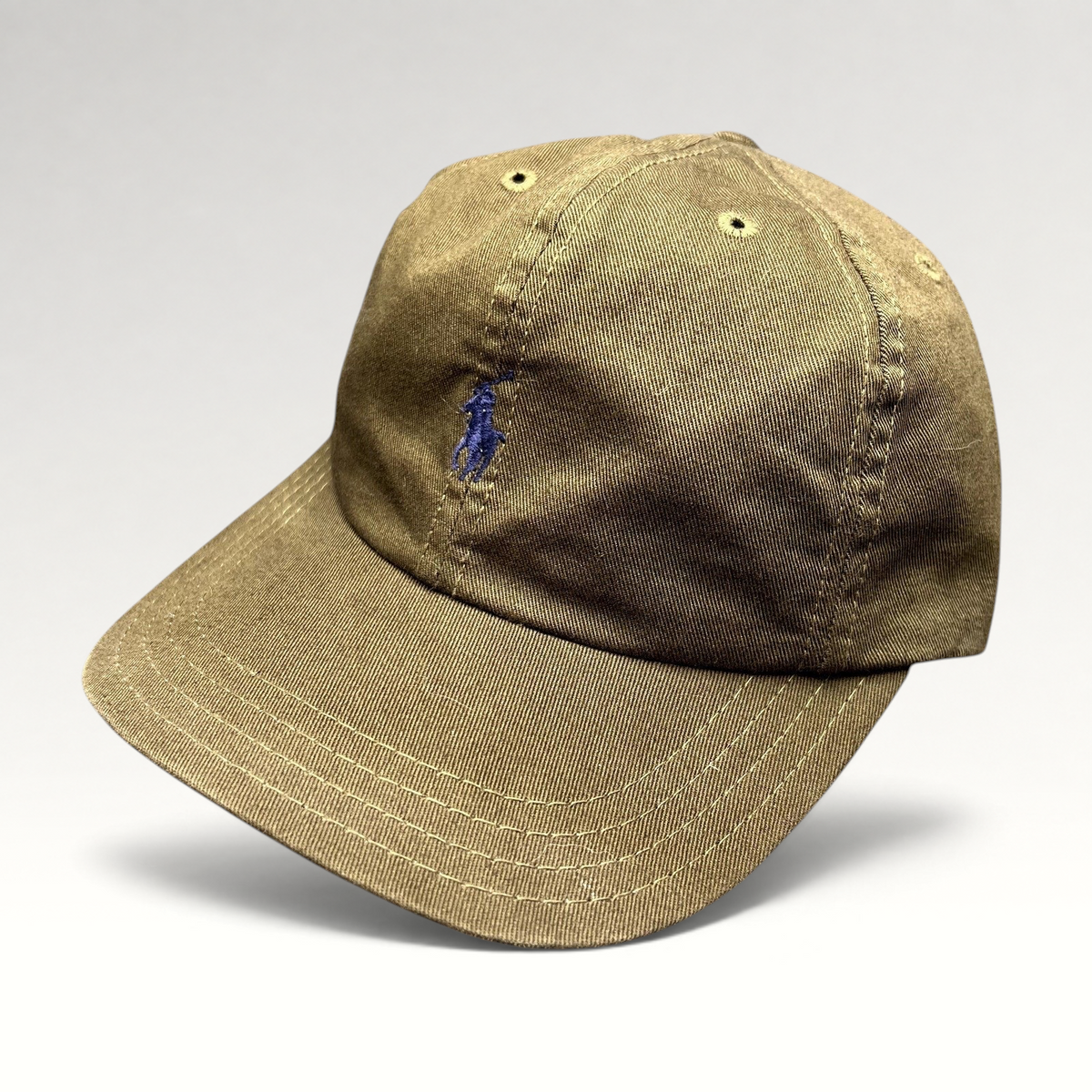 Raree Finds brown cotton Polo Ralph Lauren strapback cap with an embroidered navy pony logo on the front