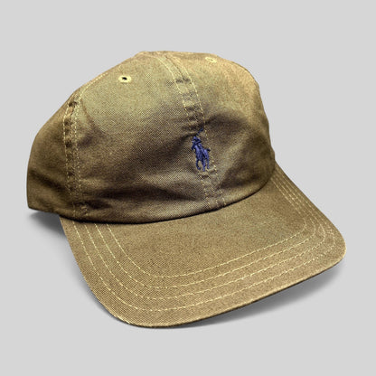 Raree Finds brown Polo Ralph Lauren cotton strapback cap with an embroidered navy pony logo on the front