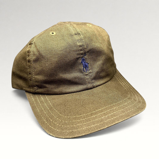 Raree Finds brown Polo Ralph Lauren cotton strapback cap with an embroidered navy pony logo on the front