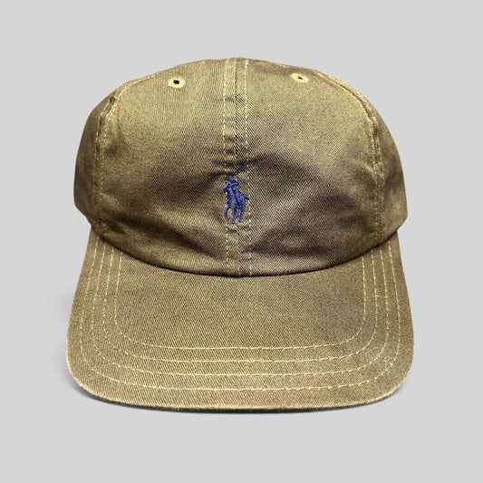 Raree Finds Polo Ralph Lauren brown cotton strapback cap with an embroidered navy pony logo on the front