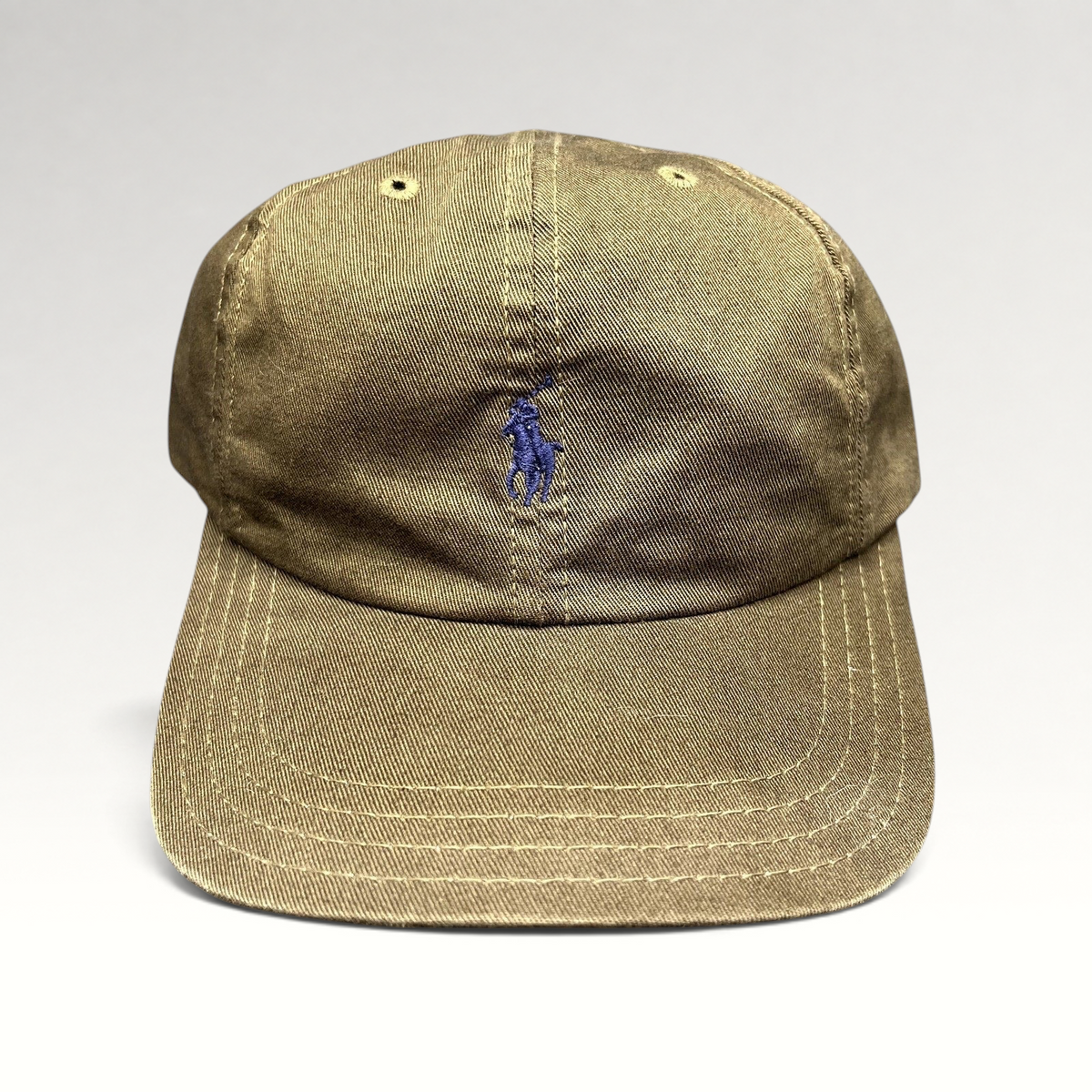 Raree Finds Polo Ralph Lauren brown cotton strapback cap with an embroidered navy pony logo on the front