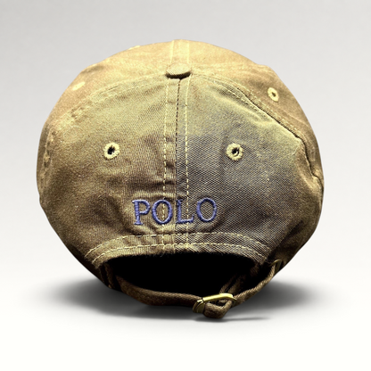 Raree Finds brown cotton Polo Ralph Lauren strapback cap with navy embroidered logo on the back and brass hardware