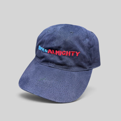 Raree Finds vintage 2003 Bruce Almighty navy blue cotton dad cap with embroidered red and blue movie logo