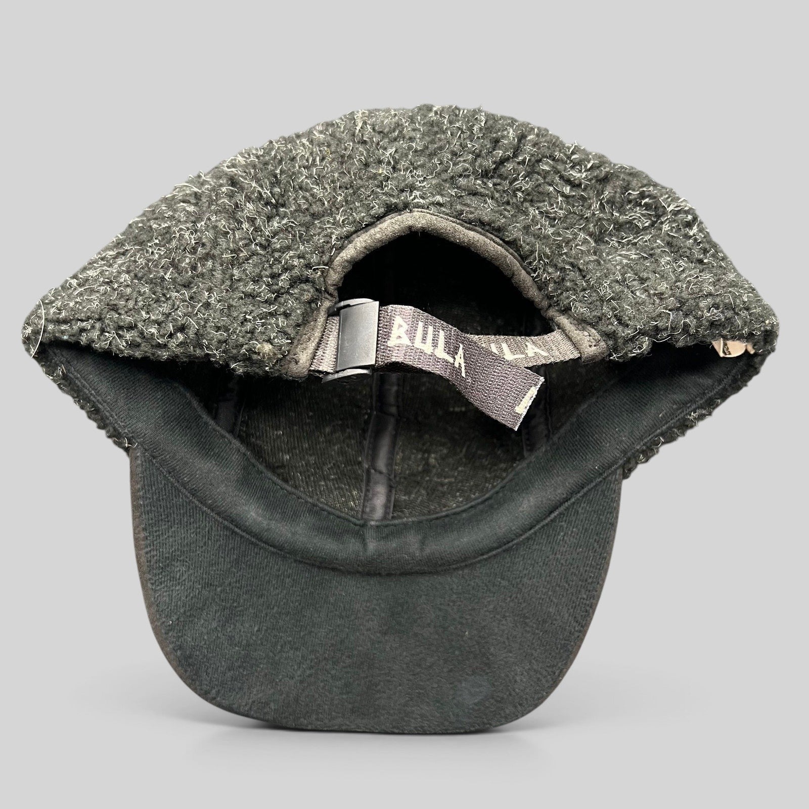 Raree Finds vintage BULA USA Ski Team strapback hat in charcoal sherpa fleece with a black suede-style brim