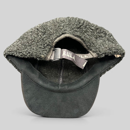 Raree Finds vintage BULA USA Ski Team strapback hat in charcoal sherpa fleece with a black suede-style brim