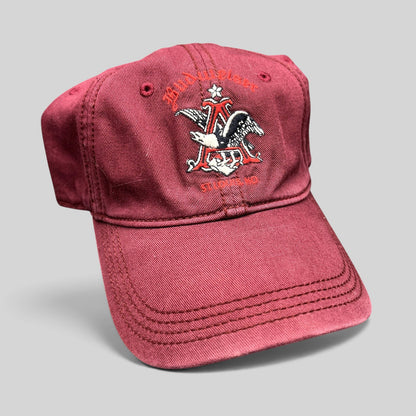 Raree Finds burgundy Lucky Brand x Budweiser cotton strapback hat with embroidered eagle logo and curved brim