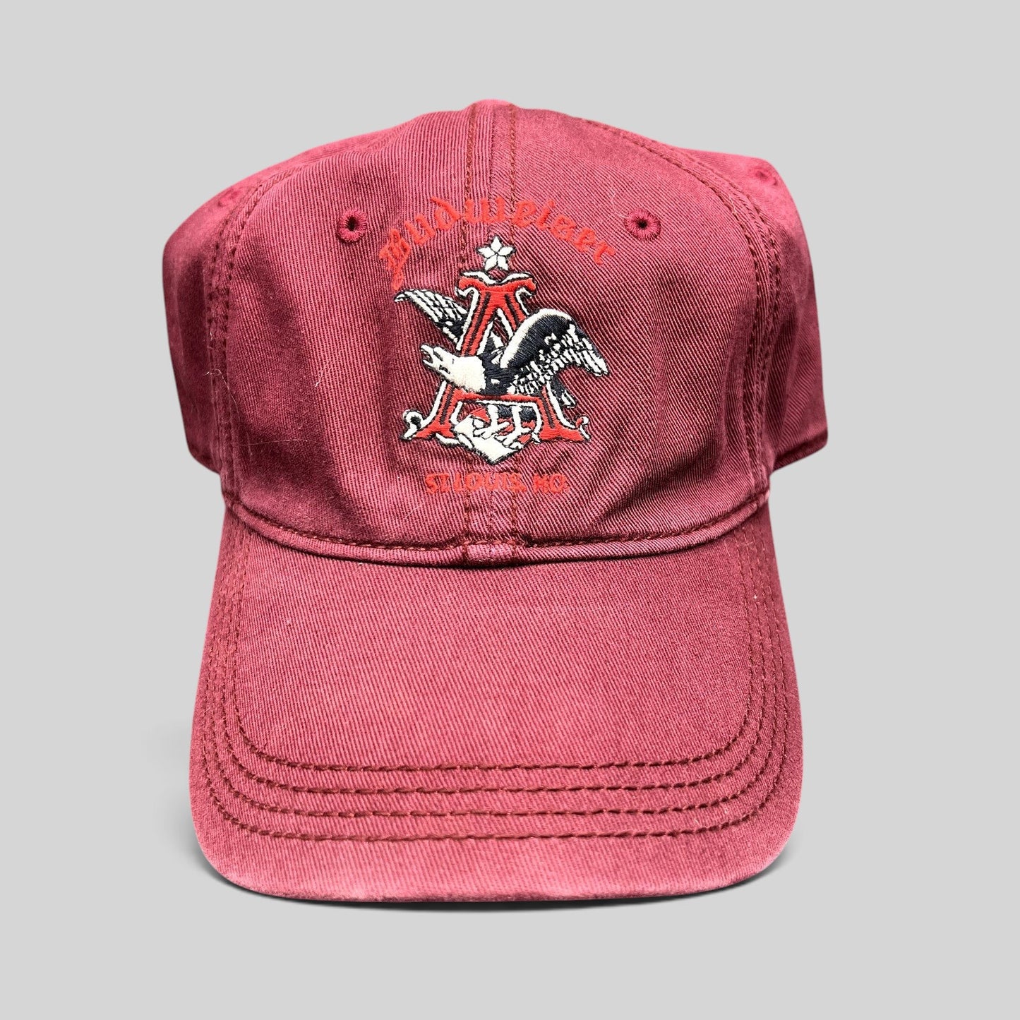 Raree Finds burgundy Lucky Brand x Budweiser cotton dad hat with embroidered eagle logo and curved brim