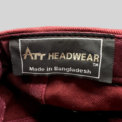 Raree Finds vintage burgundy cotton dad cap interior label by Art Headwear made in Bangladesh