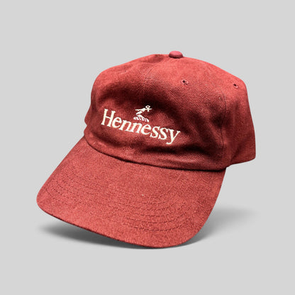 Raree Finds vintage burgundy cotton Hennessy Cognac dad cap with embroidered white logo and adjustable strapback