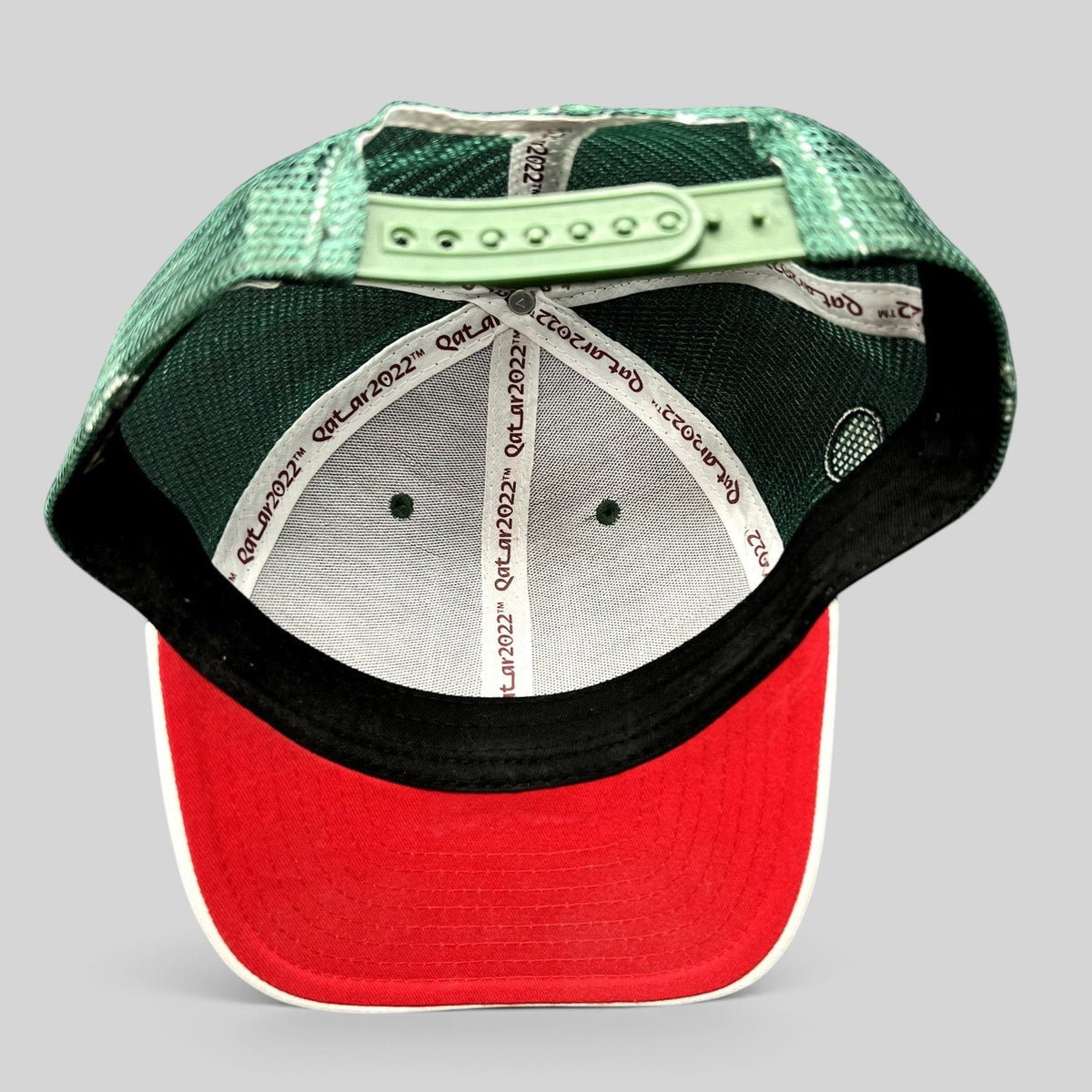 Raree Finds FIFA World Cup Qatar 2022 Cameroon trucker hat interior view showing mesh back and branded taping