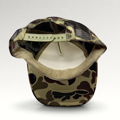 Raree Finds 2015 KSPN Blitzenbanger trucker hat interior showing OTTO snapback closure and duck camo mesh