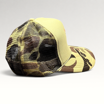 Raree Finds 2015 KSPN Blitzenbanger trucker hat with tan foam front and vintage duck camo mesh back and brim