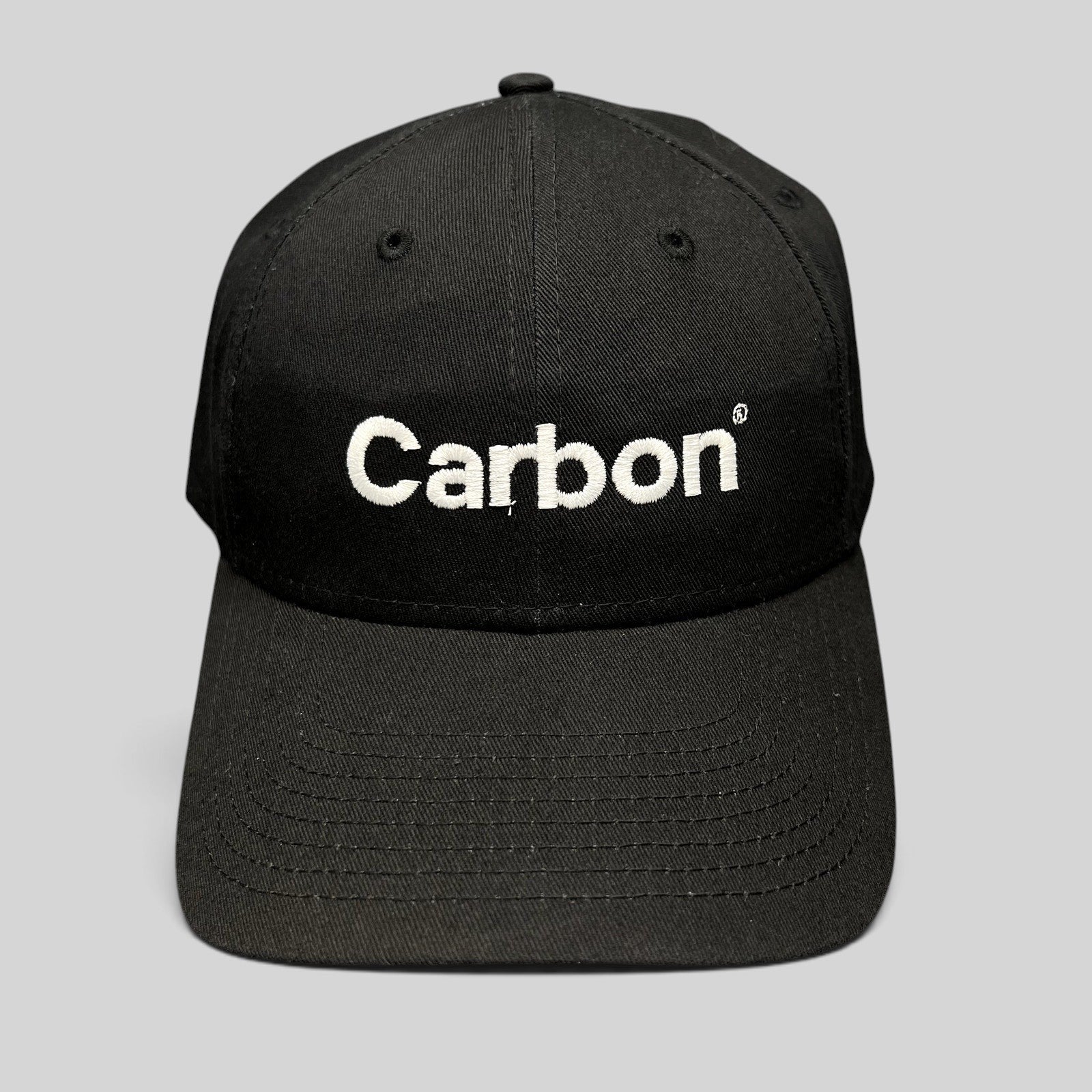 Raree Finds black New Era 9FORTY strapback hat with white Carbon 3D printing logo embroidery and curved brim