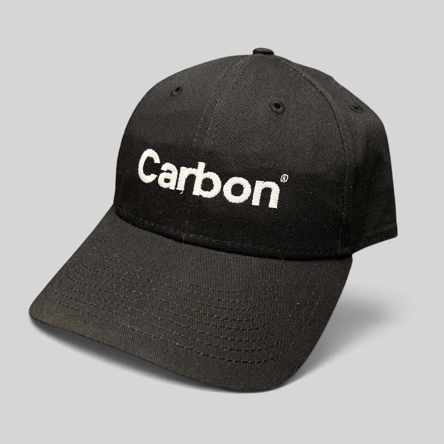 Raree Finds black New Era 9FORTY strapback hat with white Carbon 3D printing logo embroidery and curved brim