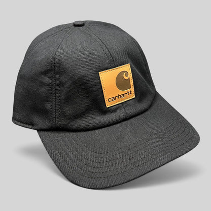 Raree Finds Carhartt black duck canvas workwear cap with a square logo patch on the front crown