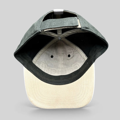 Raree Finds Carhartt two-tone black and khaki cotton strapback hat, interior view showing adjustable hook-and-loop strap