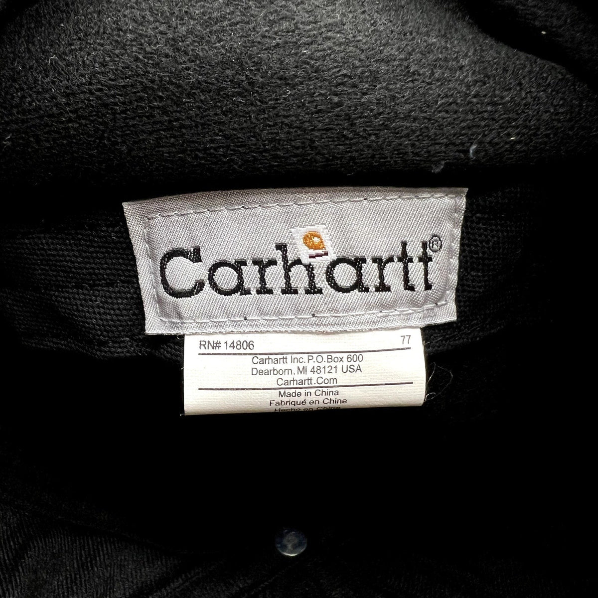 Raree Finds Carhartt black duck canvas workwear cap interior brand label and care tag