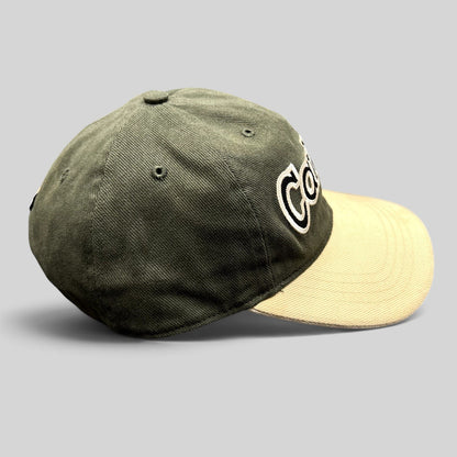 Raree Finds Carhartt two-tone black and khaki cotton twill strapback hat with white embroidered logo