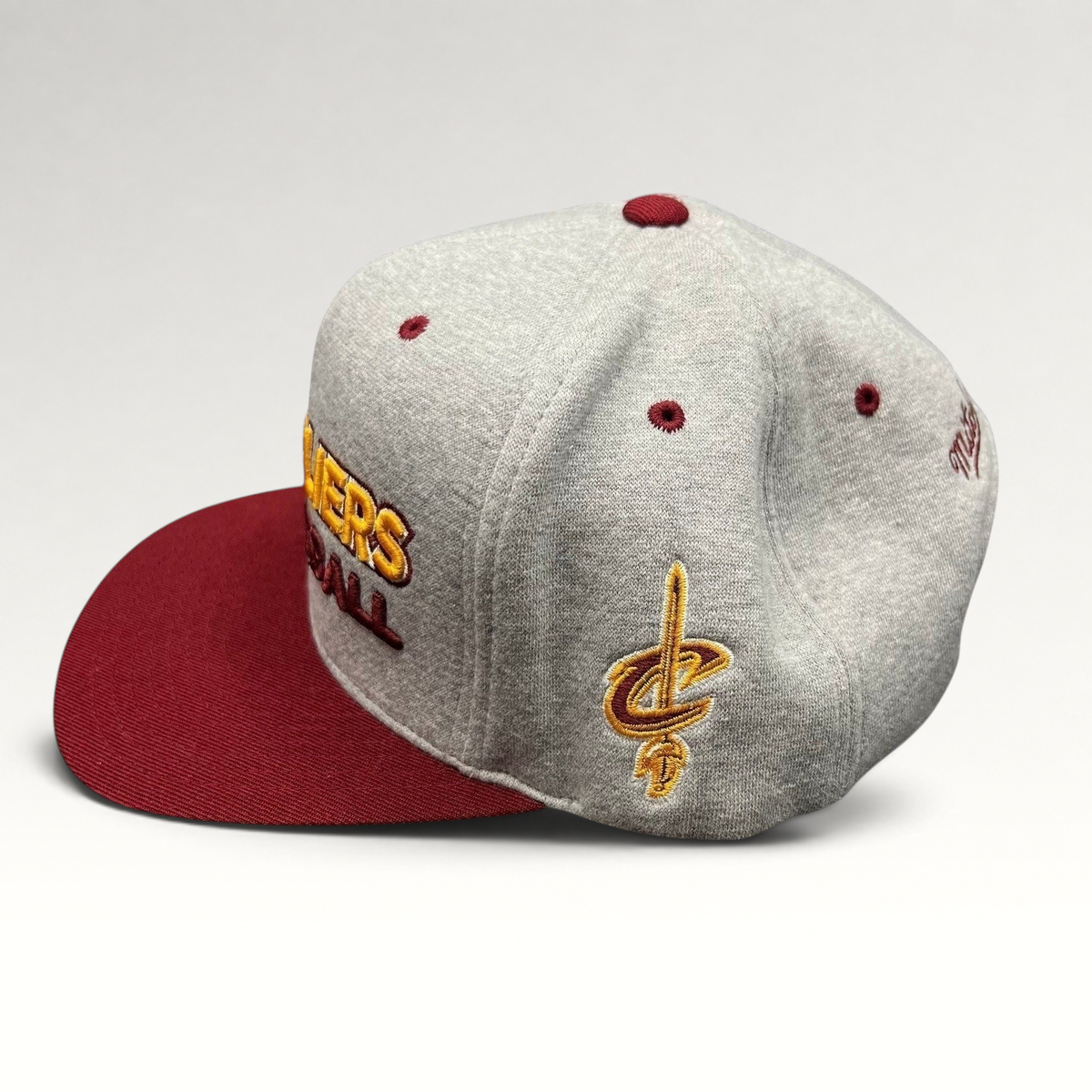 Raree Finds Mitchell & Ness Cleveland Cavaliers heather gray wool snapback hat with wine red brim and side embroidery