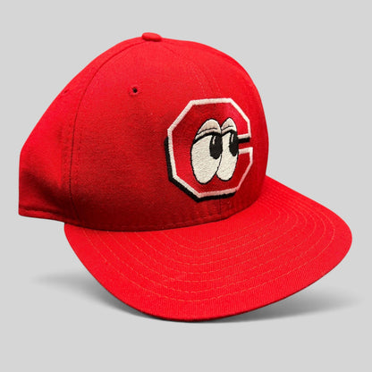 Raree Finds vintage New Era Chattanooga Lookouts red snapback hat with iconic embroidered eyes in C logo