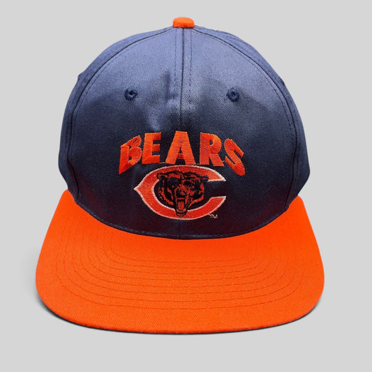 Raree Finds vintage 1990s Chicago Bears navy and orange snapback hat with embroidered team logo and green undervisor