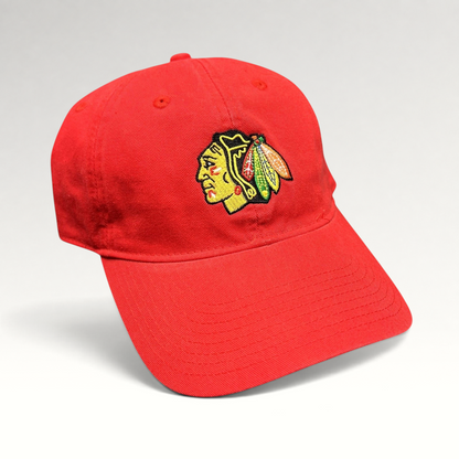 Raree Finds Chicago Blackhawks red cotton strapback hat by Reebok with embroidered team logo