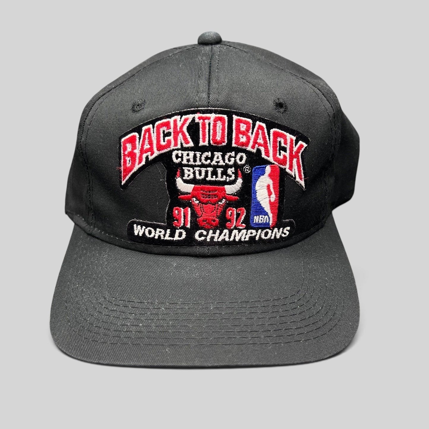 Raree Finds vintage 1992 Chicago Bulls back-to-back champions snapback hat with Stacey King signature and embroidery.