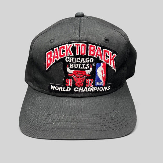 Raree Finds vintage 1992 Chicago Bulls back-to-back champions snapback hat with Stacey King signature and embroidery.