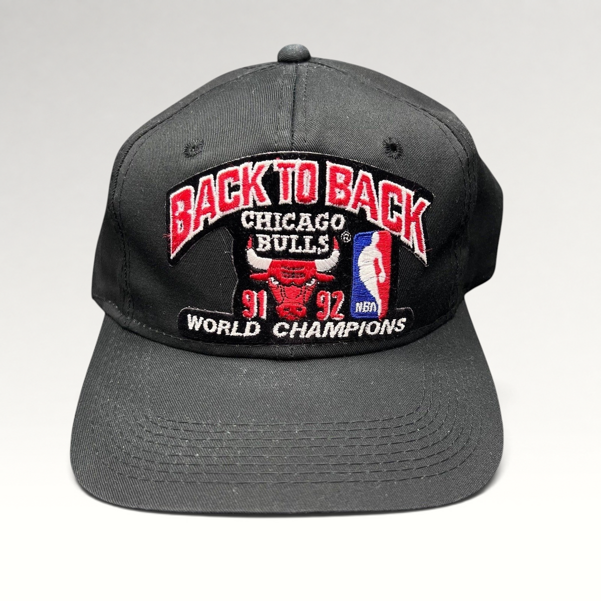 Raree Finds vintage 1992 Chicago Bulls back-to-back champions snapback hat with Stacey King signature and embroidery.