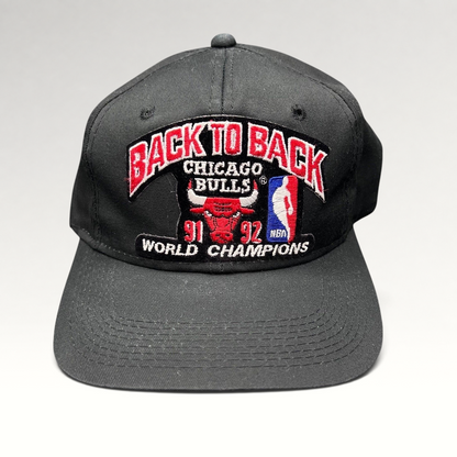 Raree Finds vintage 1992 Chicago Bulls back-to-back champions snapback hat with Stacey King signature and embroidery.
