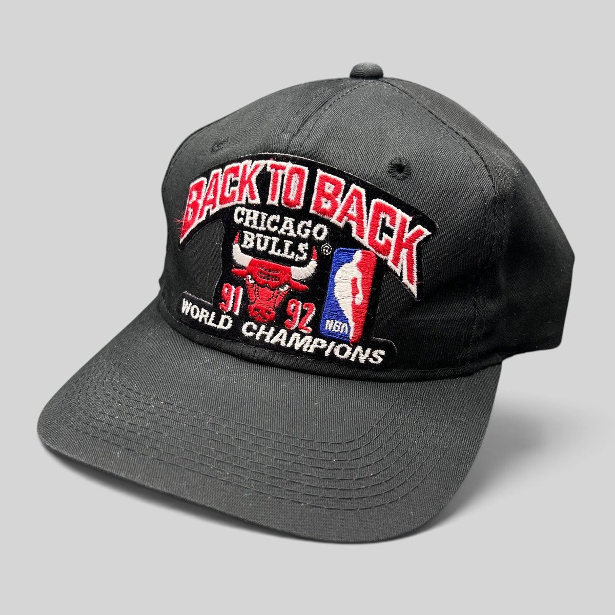 Raree Finds vintage 1992 Chicago Bulls back-to-back champions snapback hat with embroidered logo and green underbill
